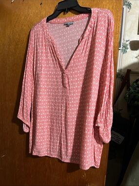 Saint Tropez West Coral Pink Printed V-Neck Tunic